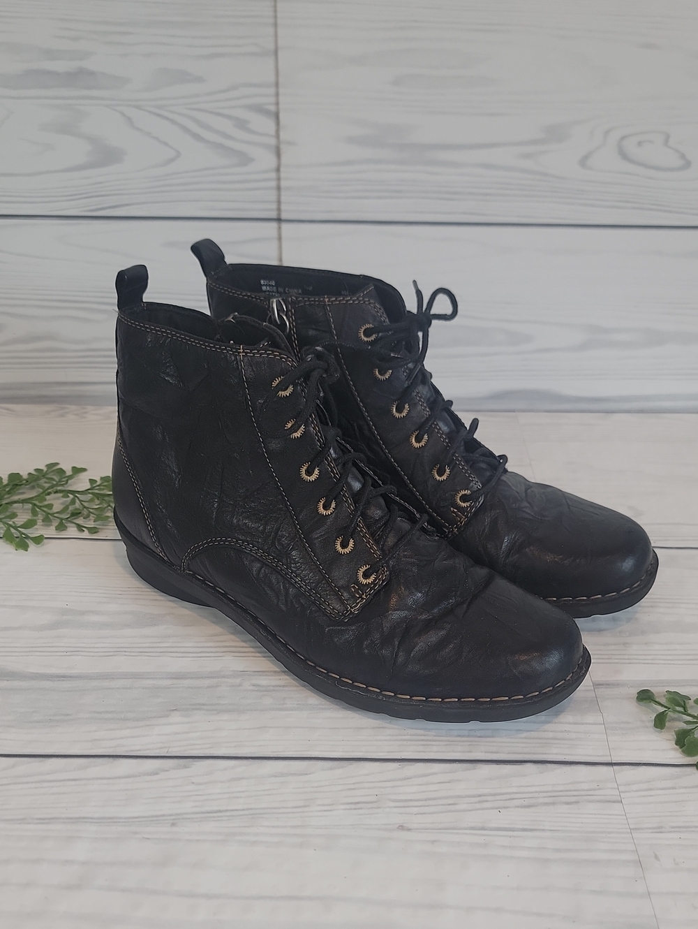 Clarks Nikki North Bendables Black Leather Lace-Up Ankle Boots Womens Size 10